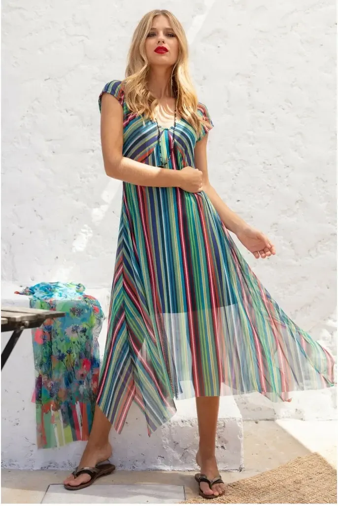 Maloka: Beauty Lines Abstract Art Flared Maxi Dress