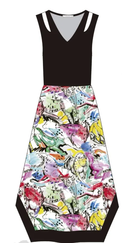 Maloka: Pink Leopard Abstract Art Four Corners Midi Sundress
