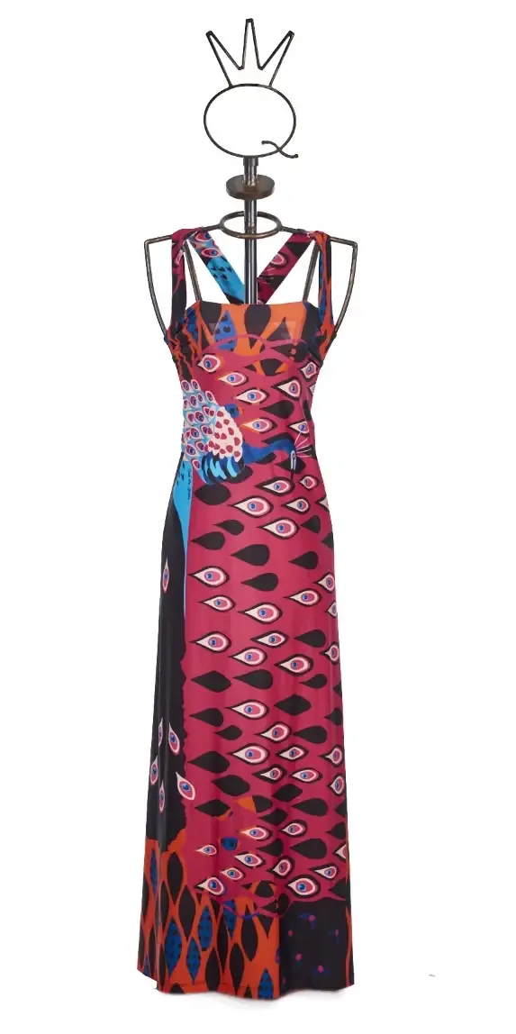 Save The Queen: Pink Peacock Afropavo Maxi Dress