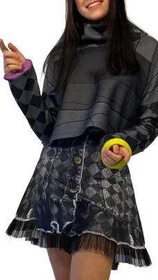 IPNG: Art Is My Body In Rhythm Flared Denim Illusion Skirt