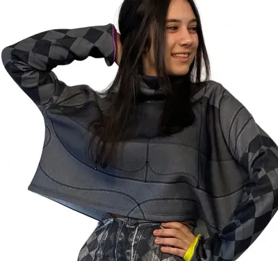 IPNG: Art Is My Body In Rhythm Flared Denim Illusion Blouse T Mini