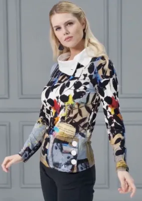 Simply Art Dolcezza: Split Cowl Neck Double OO Abstract Art Sweater Tunic