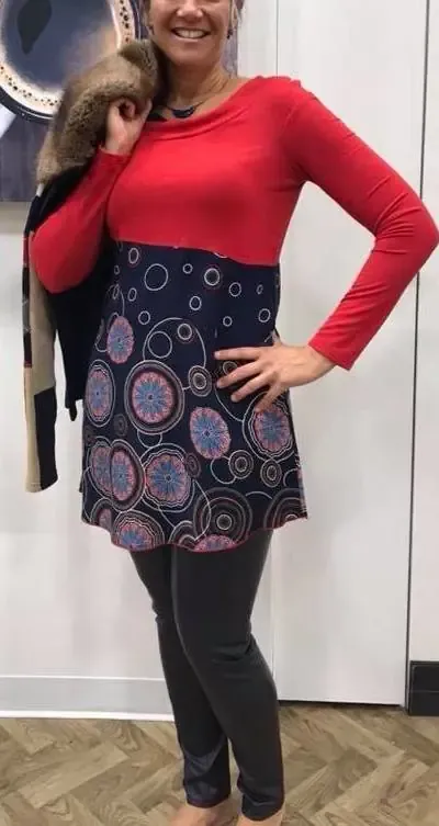 Myco Anna: Asymmetrical Decolletage High Waist Blue Prism Tunic
