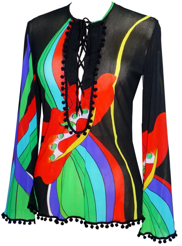 Petit Pois: Red Lily Pom Pom Tunic