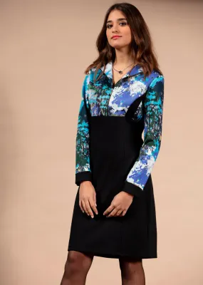 Maloka: Blue Beauty Abstract Art High Waisted Midi Dress