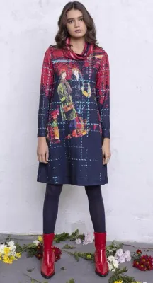 Maloka: Bestie Beauties on a Tweed Canvas Art Sweater Dress