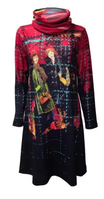 Maloka: Bestie Beauties on a Tweed Canvas Art Sweater Dress