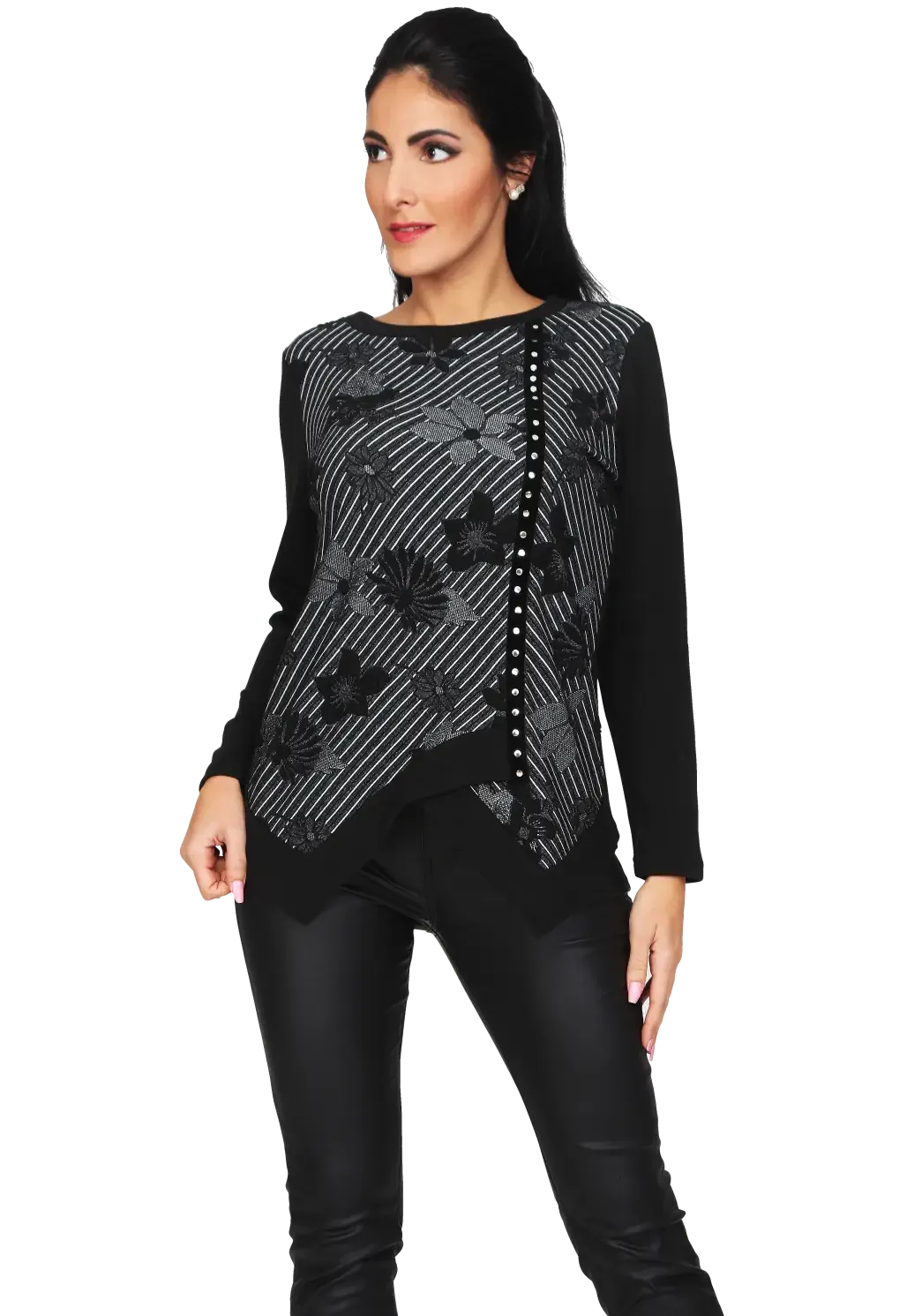 S'Quise Paris: Asymmetrical Black Petals Tunic