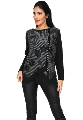 S'Quise Paris: Asymmetrical Black Petals Tunic