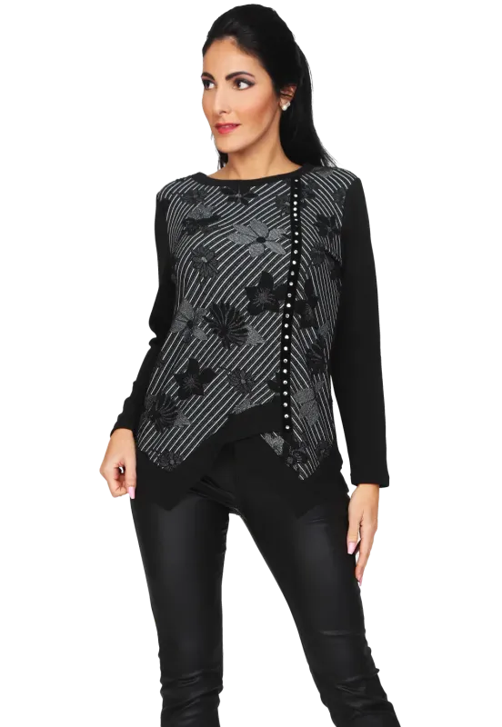 S'Quise Paris: Asymmetrical Black Petals Tunic