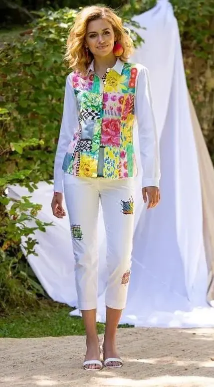 Maloka: Patchwork Of Sunflowers Cutout Buttoned Down Shirt