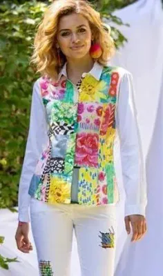 Maloka: Patchwork Of Sunflowers Cutout Buttoned Down Shirt
