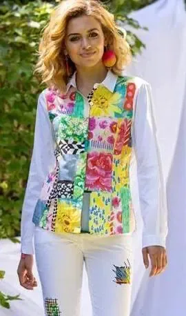 Maloka: Patchwork Of Sunflowers Cutout Buttoned Down Shirt