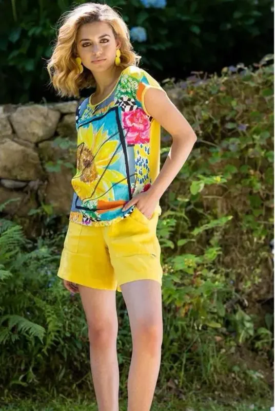 Maloka: Patchwork Of Sunflowers Art Top