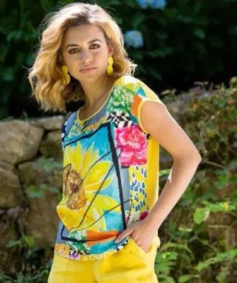 Maloka: Patchwork Of Sunflowers Art Top