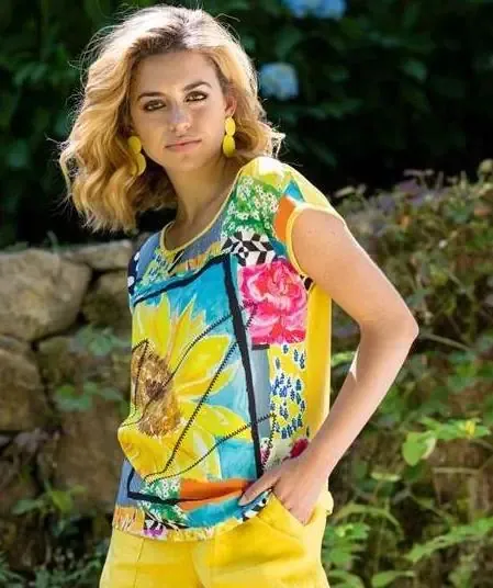 Maloka: Patchwork Of Sunflowers Art Top