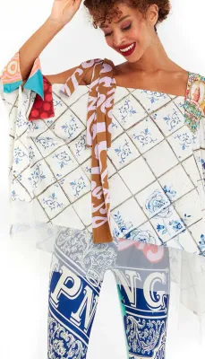 IPNG: Ocean Washed Tiled Signature Shawl Blouse