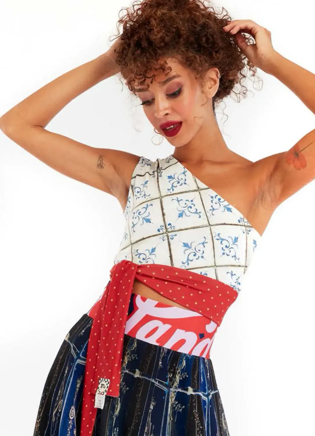 IPNG: Reversible Ocean Washed Tiled One-Shoulder Blouse (Some Ship Immed!)