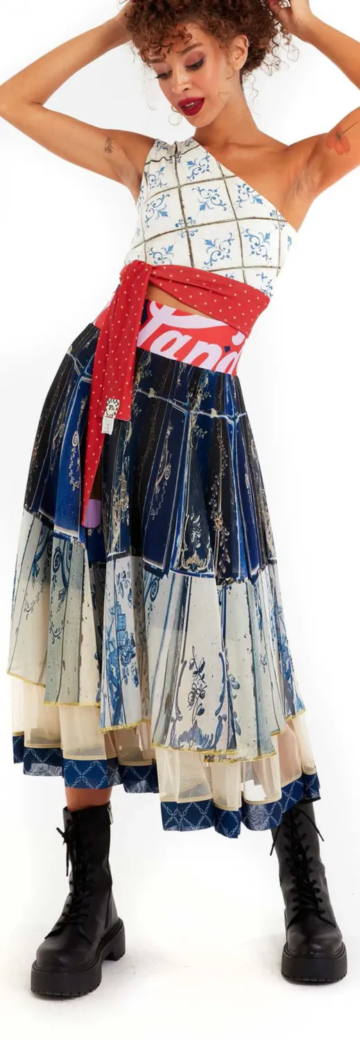 IPNG: Ocean Washed Tiled Illusion Midi Skirt