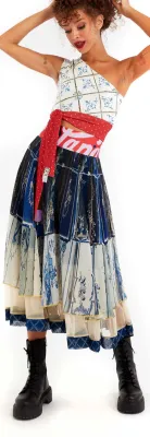 IPNG: Ocean Washed Tiled Illusion Midi Skirt