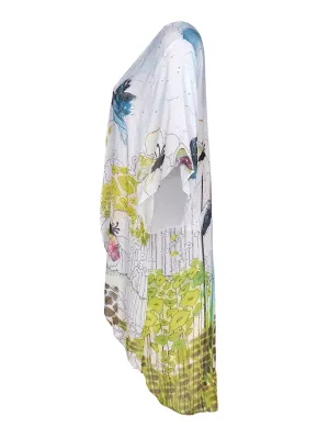Beach Wear Dolcezza: Flowers And A Hummingbird Art Beach Cardigan