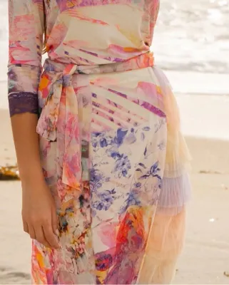 Paul Brial: A Paradise Of Red, Purple, Pink Layered Maxi Skirt