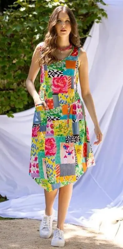 Maloka: Patchwork Of Sunflowers Slant Hem Sundress (More Colors!)