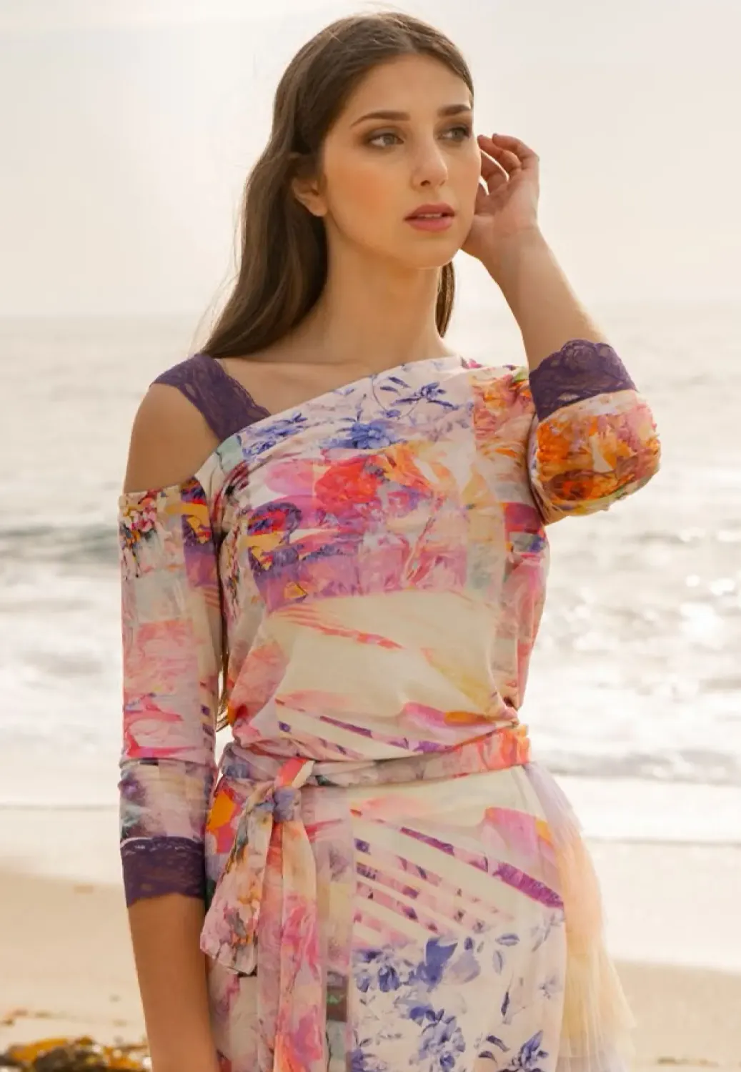 Paul Brial: A Paradise Of Red, Purple, Pink One Shoulder Top
