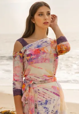 Paul Brial: A Paradise Of Red, Purple, Pink One Shoulder Top