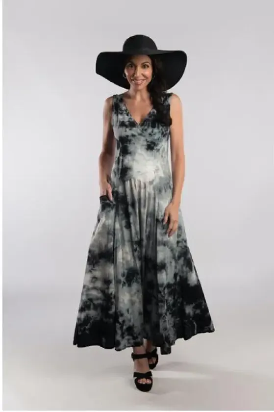 Luna Luz: Cross Over Botanical Bodice Tie Dye Long Dress