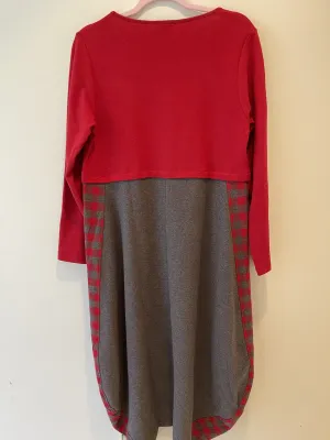 G!oze: Red Tiles Flared Cotton Contrast Dress