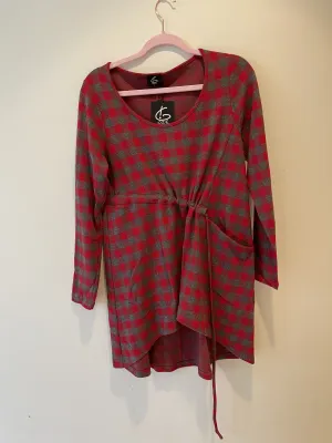 G!oze: Red Tiles Pull Tie Waist Cotton Pocket Tunic