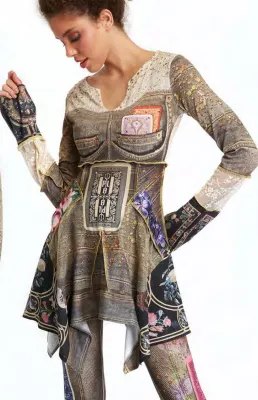 IPNG: Fortune In Flowerland Denim Illusion Gypsy Shirt Tunic
