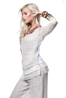 Maloka: Lavish Creme Linen Palazzo Pant