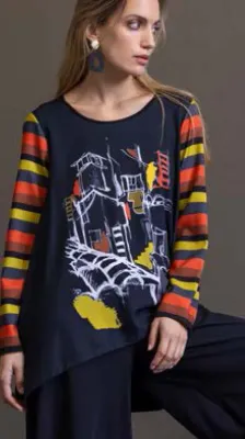 G!oze: The Village Voyage Abstract Art Swivel Hem T-Shirt