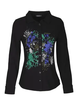 Simply Art Dolcezza: Digital Geometry Green Buttoned Down Top