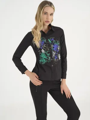 Simply Art Dolcezza: Digital Geometry Green Buttoned Down Top