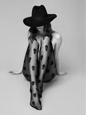 Fiore: Black On Black Skulls 20 Denier Tights