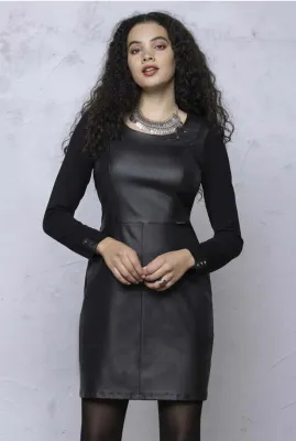 Maloka: Faux Leather Moto Dress