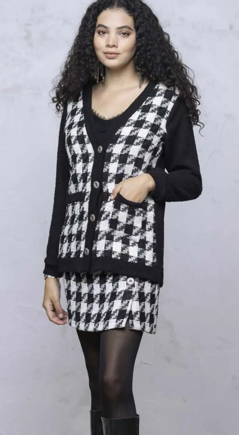 Maloka: Damier Tweed Cardigan