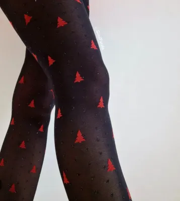 Fiore By Wild Curves: Be Merry Red Pine Tress 40 Denier Tights
