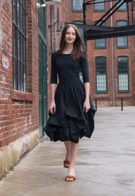 Luna Luz: Tied &amp; Dyed Off Shoulder Godet Dress In Navy Cloud Wash