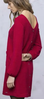 Maloka: Button Back Puff Sleeve Sweater Dress