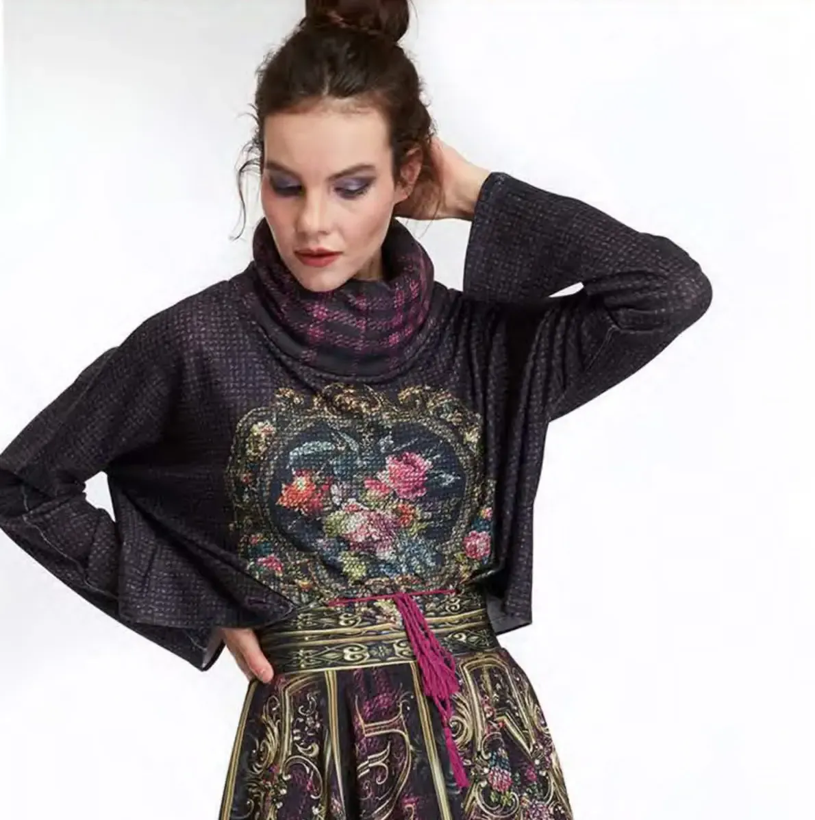IPNG: Back To Black Rose Embroidered Illusion Pullover