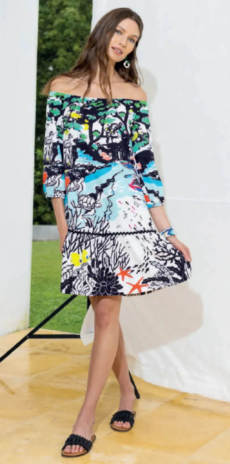 Maloka: Snorkeling Abstract Art Flounce Dress