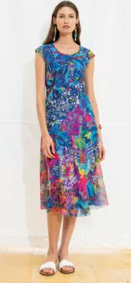 Maloka: Sunset Blooms Stretch Tulle Midi Dress