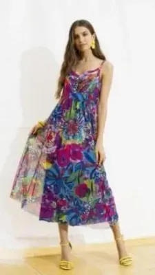 Maloka: Sunset Blooms Stretch Tulle Maxi Dress