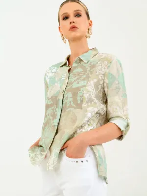 Simply Art Dolcezza: Memories &amp; Whispers Aqua Art Long Linen Blouse