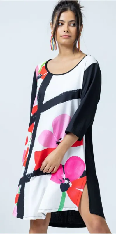 G!oze: Paint Me A Hot Pink Flower Flared Dress