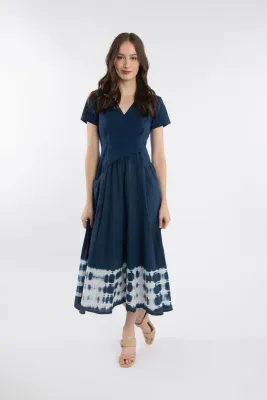 Luna Luz: Domingo Cap Sleeve Dress In Navy Border Stripe